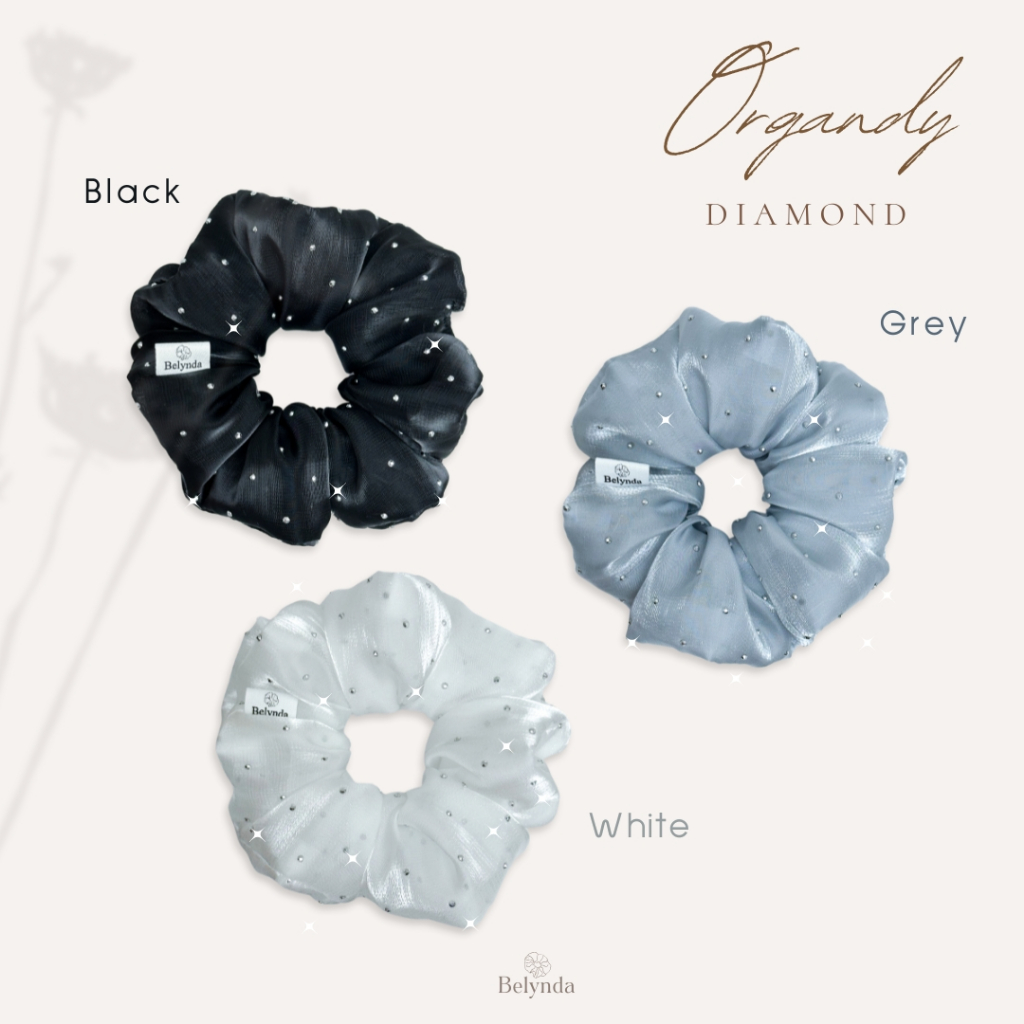 Belynda ♥ Scrunchies ♥ Organdy Diamond ยางรัดผม โดนัท ผ้าออแกนดี้ ประดับเพชรแฟชั่น หรูหรา วิ๊บๆวับๆ