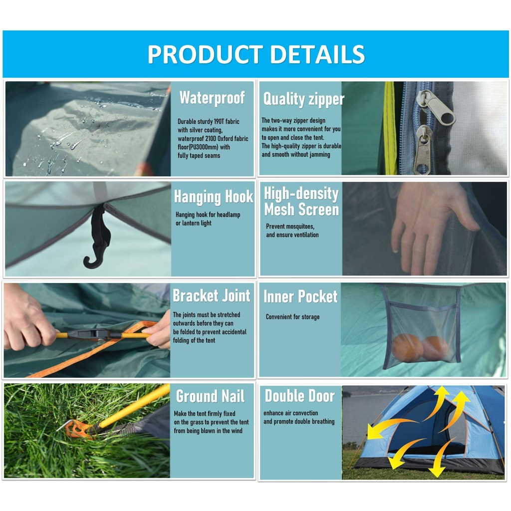 เต็นท์ออโต้ใหม่! เต็นท์แคมป์ปิ้ง2x2m กันUV สำหรับครอบครัว 3-4 คน ตั้งง่ายใน 1 นาที พกพาสะดวก กันแดด-กันน้ำ สุดคุ้มโปรโม - รูปที่ 2