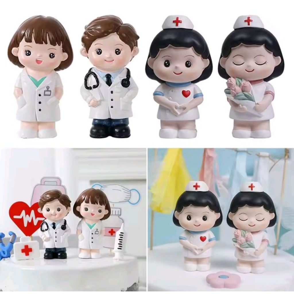 ตุ๊กตาและป้าย ใช้สำหรับตกแต่งเค้ก  ธีมหมอ - พยาบาล