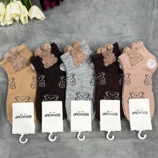 🐻ถุงเท้าแฟชั่นผู้หญิงลายน่ารัก 1แพ็ค10คู่ ขนาดฟรีไซส์ ผู้ใหญ่ โทนสีน้ำตาล สินค้าคละลาย ผ้าดี นิมใส่สบายจ้า