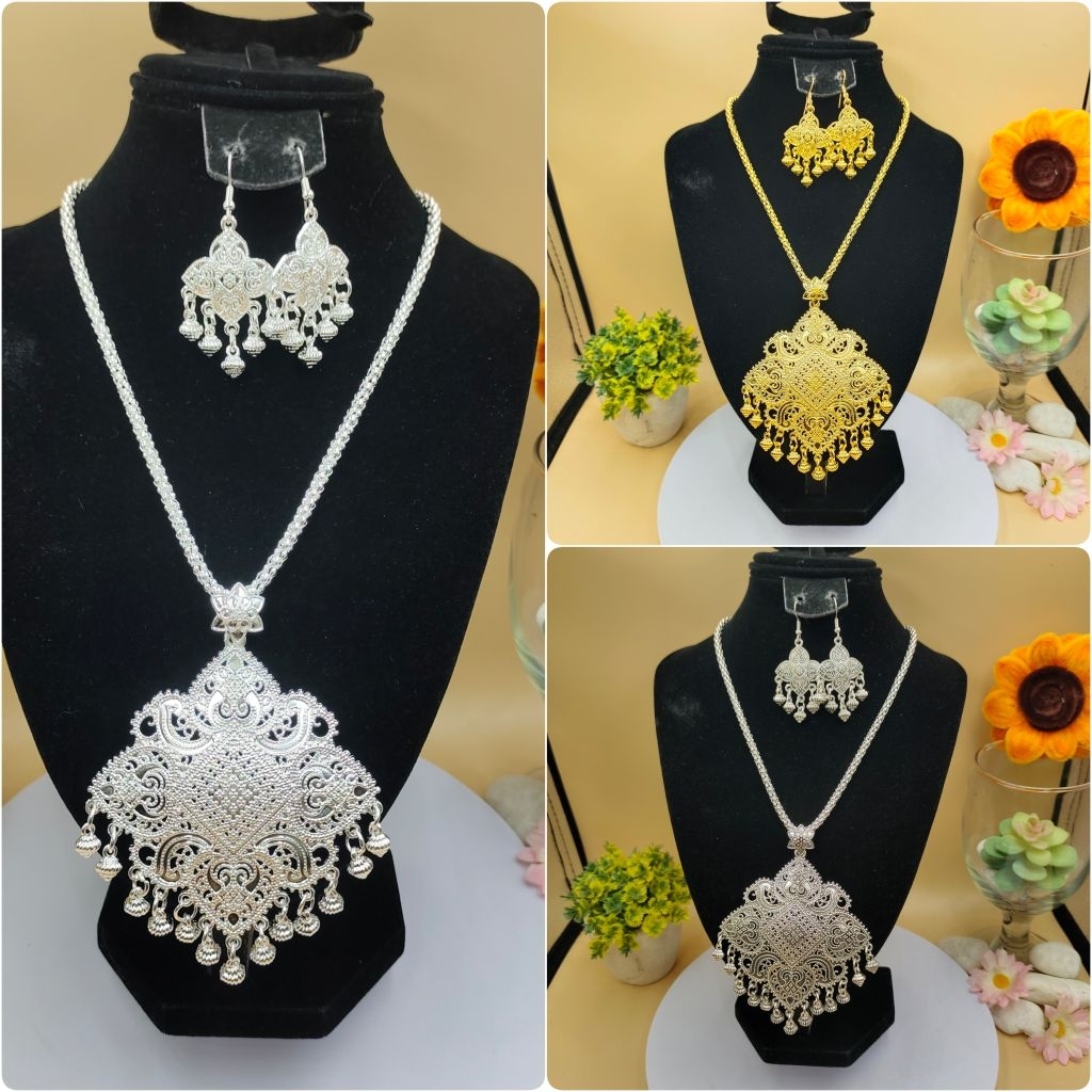 ชุดสร้อยคอพร้อมต่างหู เซลล์ /สีทอง/สีรมดำ