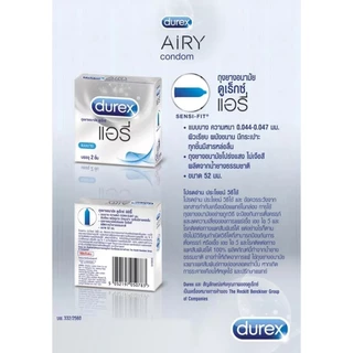 Durex Airy Condom ถุงยางอนามัย ดูเร็กซ์ แอรี่ กล่องใหญ่ ผิวเรียบ แบบบาง 0.04 ขนาด 52 มม. 1 กล่องใหญ่ (บรรจุ 10 ชิ้น)