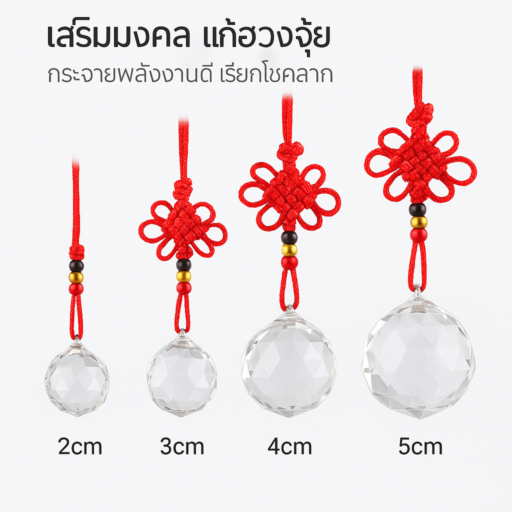 ลูกแก้วคริสตัลแขวนด้ายแดง เสริมมงคล แก้ฮวงจุ้ย กระจายพลังงานดี เรียกโชคลาภ คริสตัลฮวงจุ้ยแขวนบ้านกับรถ