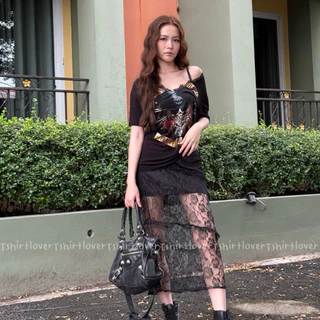 (ลูกค้าใหม่ 1 บาท) กระโปรงลูกไม้ซีทรู กระโปรงลูกไม้ลายดอก กระโปรงลูกไม้ยาว