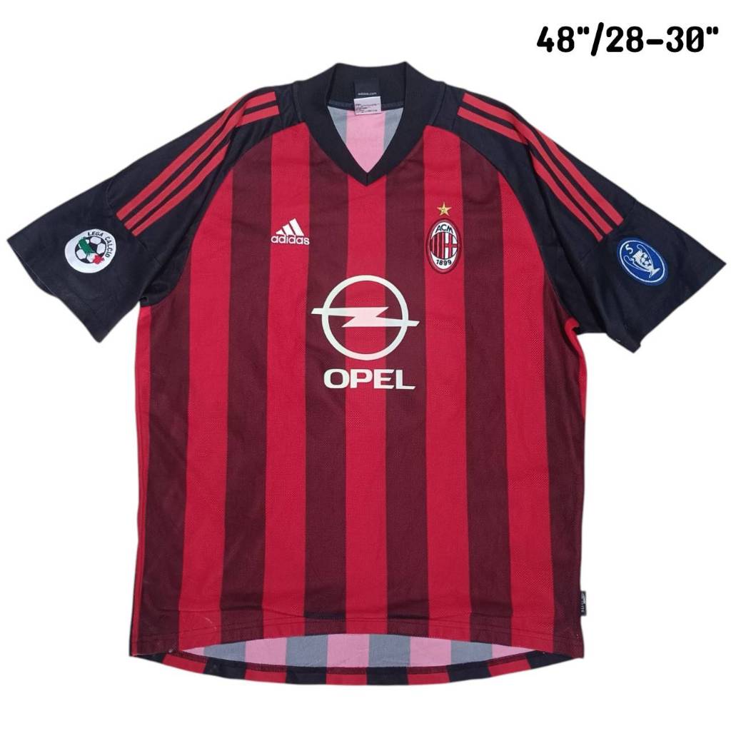 Vintage ADIDAS AC MILAN 2002/2003 Home JERSEY football Shirt  เสื้อบอล อดิดาส เอซี มิลาน สีแดงดำ มือ