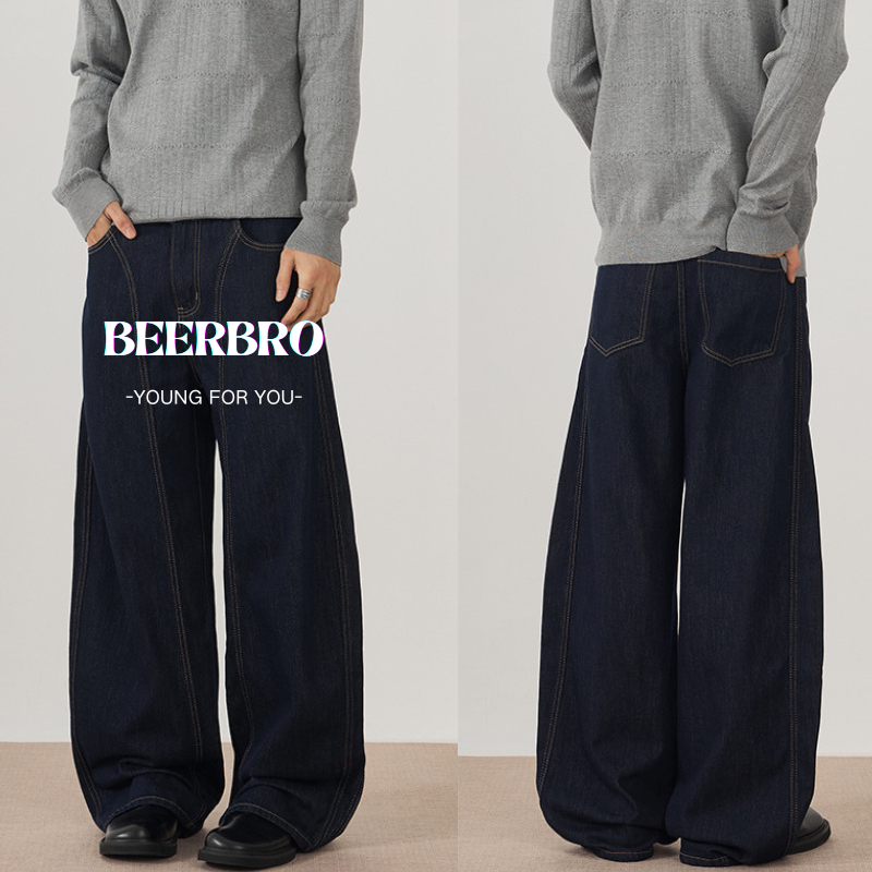 beerbroth-baggy jeans กางเกงยีนส์ชาย ขากระบอก อเมริกันย้อนยุคหลวม สไตล์เกาหลี ผ้าเดนิม แฟชั่น จัดส่งรวดเร็ว M-3XL