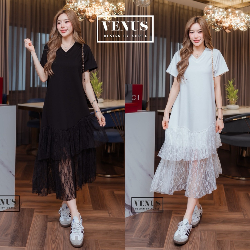 🌈🌿🌸🌺🌼🖤🤍🇰🇷 Cotton V Patch Lace Bottom Maxi Dress