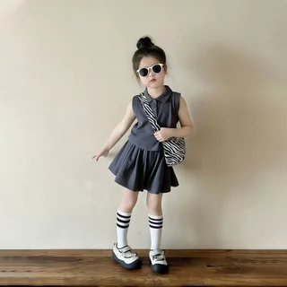 Beryl kids🌸ชุดสูทเด็กผู้หญิง🎀ชุดเซ็ตลูกสาวแฟชั่น เสื้อโปโลแขนกุด+กางเกงขาสั้น ชุดลําลองสองชิ้น สไตล์เกาหลี ฤดูร้อน