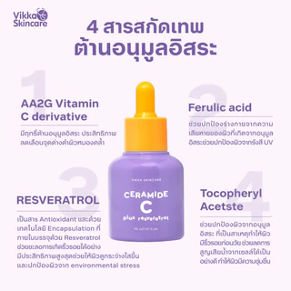 VIKKASKINCARE C'Resveratrol Plus Ceramide 30ml เซรั่มวิตามินซี องุ่นแดง ผิวกระจ่างใส ลดรอยดำ รอยแดง รอยสิว รูขุมขนกระชับ