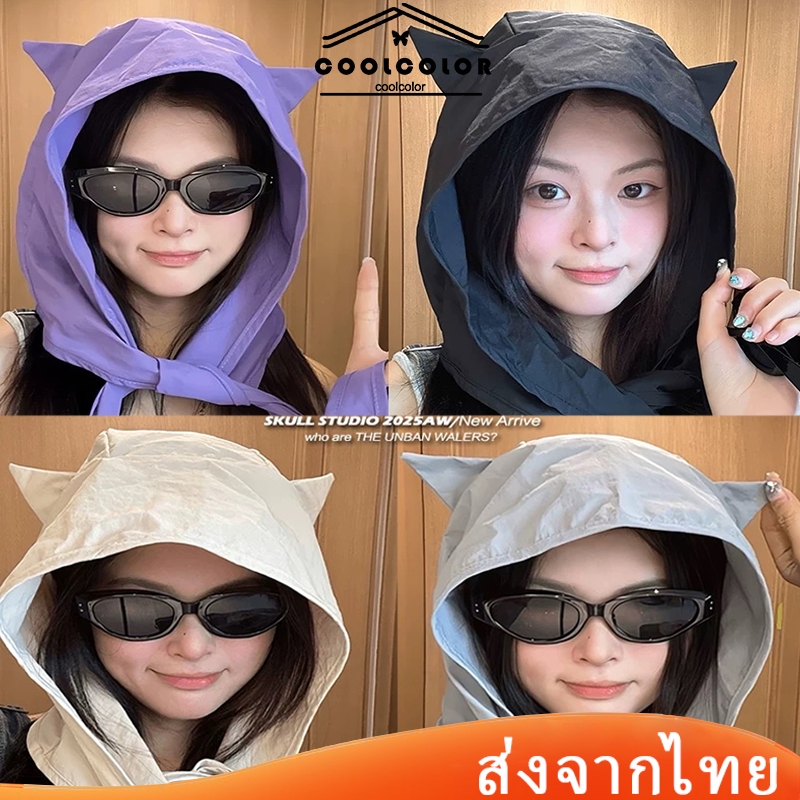 ในไทย💖หมวกกันแดดหูแมวหมวกแฟชั่นหญิงป้องกันแดดป้องกันรังสียูวีระบายอากาศได้ดีแบบแห้งเร็วสไตล์เกาหลีY2Kเหมาะกับฤดูร้อน