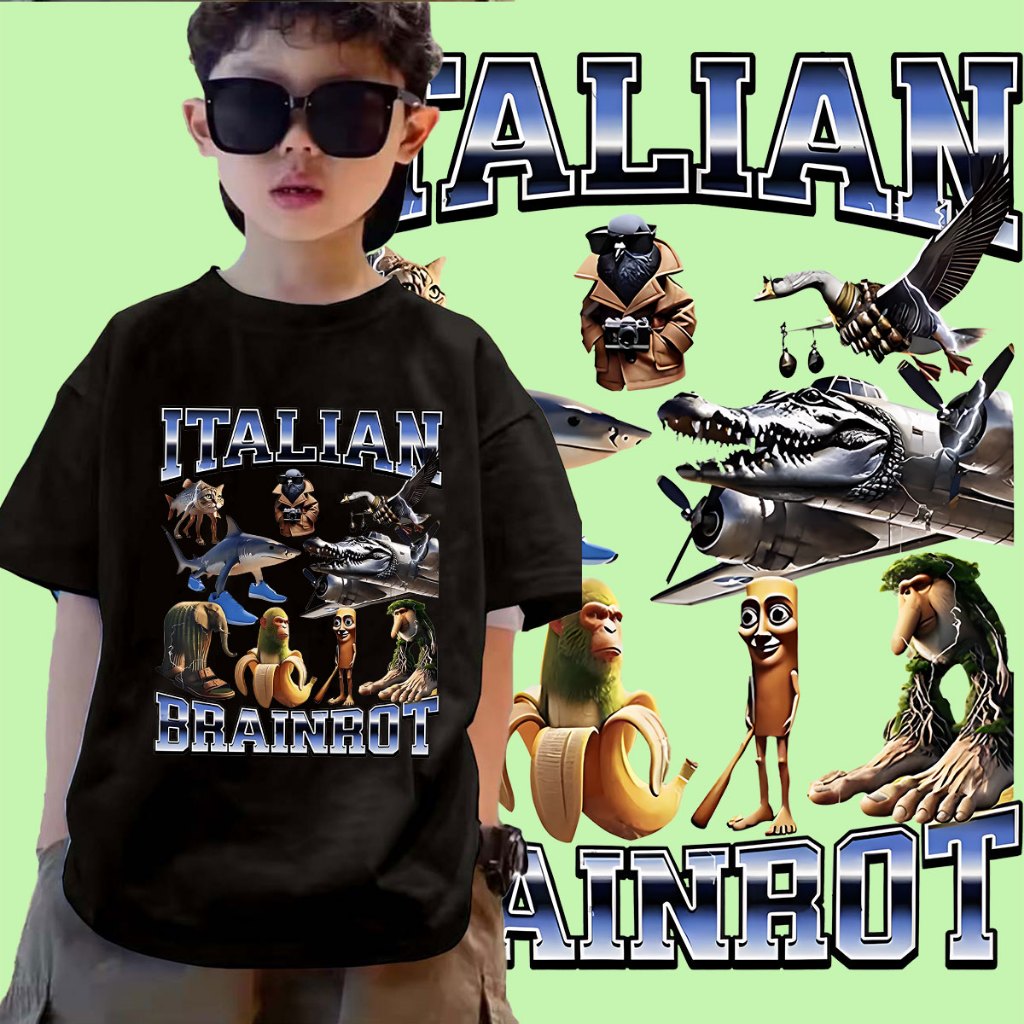 J-1350-SHORT  เสื้อยืดเด็ก ลายการ์ตูน ITALIAN BRAINROT ลายอิตาเลียนเบรนรอต ลายมาใหม่สวยเก๋มากๆ