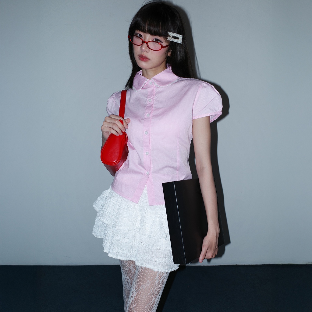 Neko_Sp083 เสื้อเชิ้ตคอบัว แขนตุ๊กตา ผูกหลัง ทรงเข้ารูป ลุคหวาน เรียบร้อย ใส่ทำงาน/ออกเดต - รูปที่ 5