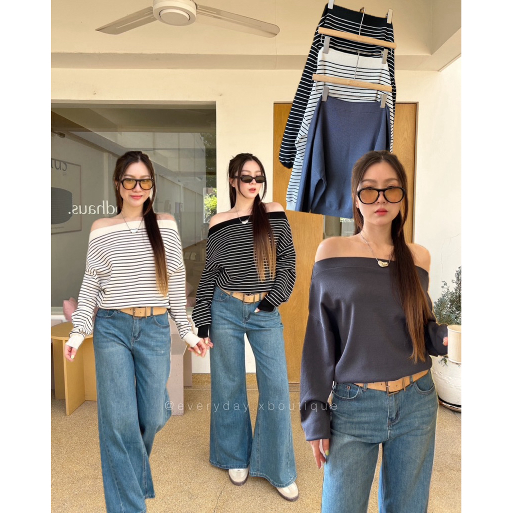 เสื้อไหมพรมปาดไหล่ ทรงสวยดูดีมากค่า tshop tshoppppp