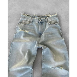 Baggy vintage denim กางเกงยีนส์สไตล์วินเทจ/สตรีท สีฟอกเฟด ขาดๆเซอร์ๆ ทรงBaggyjeans ยอดฮิตที่สุดแห่งยุค แมตช์ง่ายทุกลุค