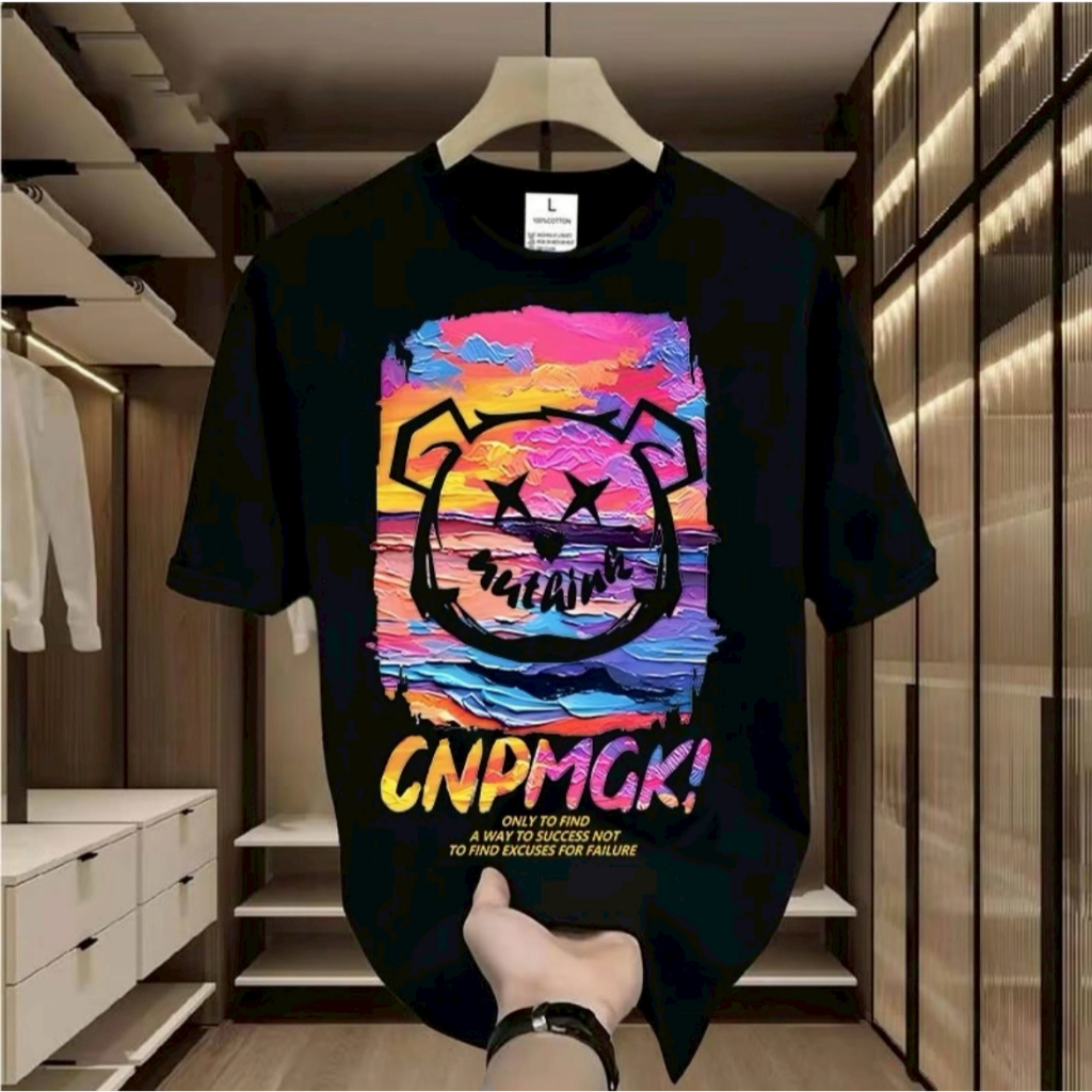 เสื้อยืด oversize เสื้อยืดสีดําคอกลมแขนสั้น สไตล์สตรีทเทรนเกาหลี เหมาะสำหรับชายหญิงCE001-69