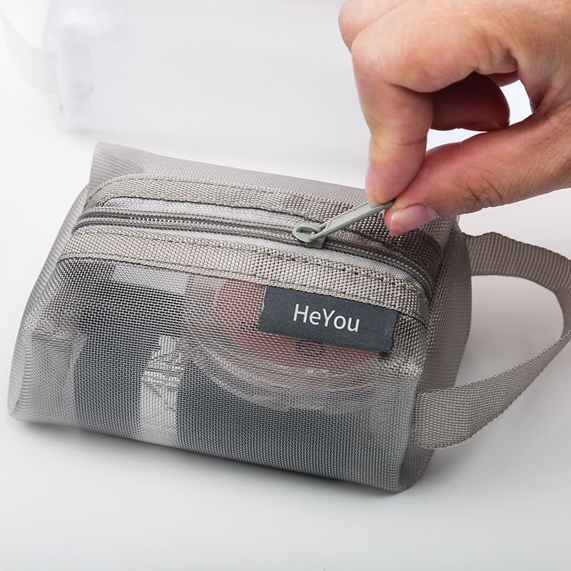 กระเป๋าเครื่องสำอาง ผ้าตาข่ายไนล่อน แบบพกพา  มีซิปและที่จับ กระเป๋าตาข่าย ใส่เครื่องของ ใส่ของจุกจิกได้