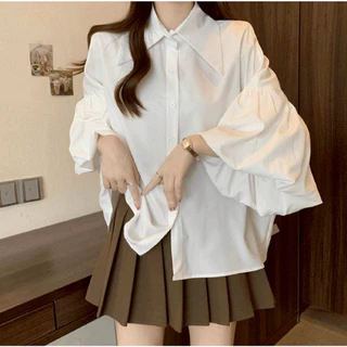 K606🌼เสื้อเชิ้ตคอปกสาวอวบอ้วน รอบอกใหญ่ 30-60 นิ้ว ปลายแขนบอลลูน ใส่เที่ยว-ใส่ทำงานน่ารัก🌼