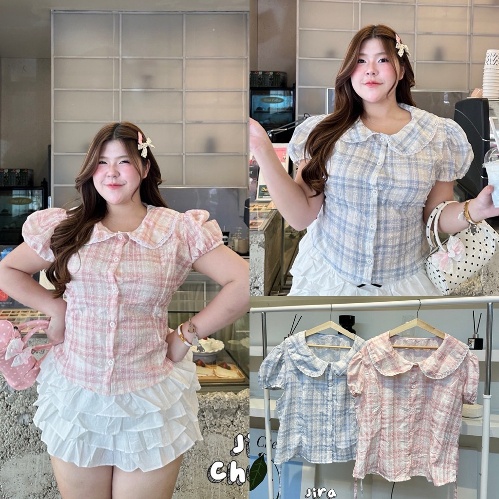 ✅เข้าเพิ่ม พร้อมส่งค่า /JR/ เสื้อคอบัวแขนตุ๊กตา สาวอวบ ไซส์อก38-50 แต่งลูกไม้ ลายผ้าน่ารักมาก #เสื้อไซส์ใหญ่ พลัสไซส์
