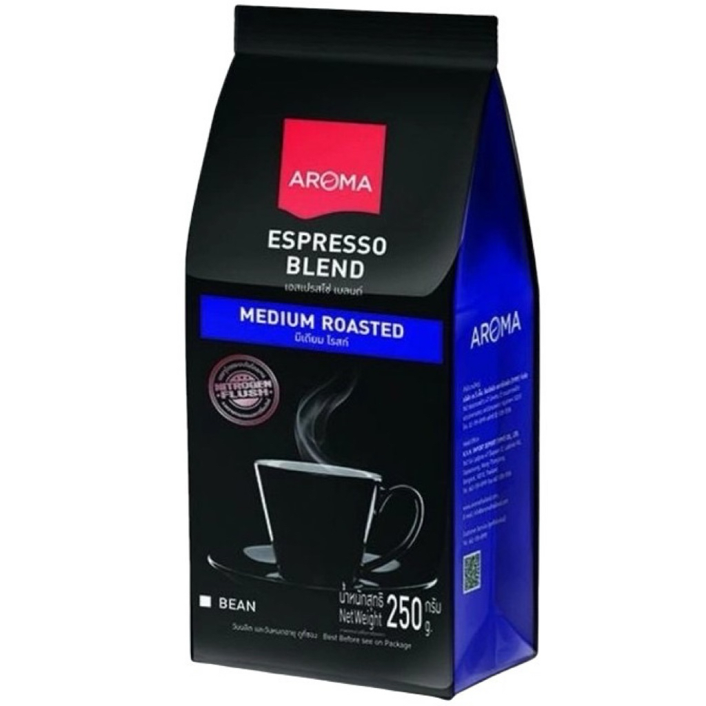 Aroma Coffee เมล็ดกาแฟคั่ว Aroma Espresso Blend (ชนิดเม็ด) (250 กรัม/ซอง)