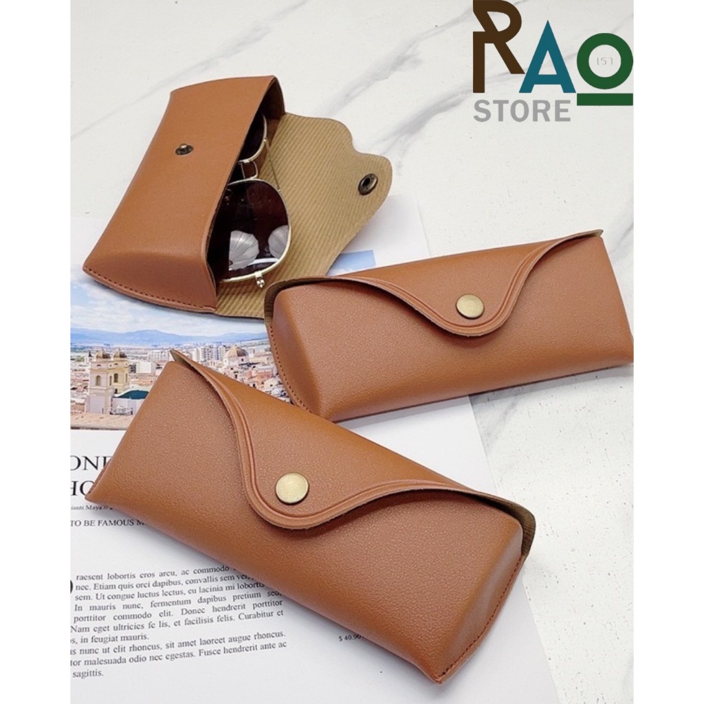 RAO Storeพร้อมส่ง กล่องใส่แว่นตาวัสดุหนังPUสไตล์วินเทจ ฝาปิดด้วยกระดุมแป๊ก ด้านในบุกำมะหยี่ ขนาดพกพาสะดวก