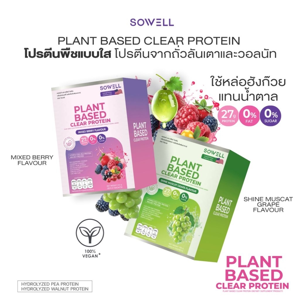 Plant Based Clear Protein โปรตีนพืชแบบใส โปรตีน จากถั่วลันเตาสีทอง​และวอลนัท​