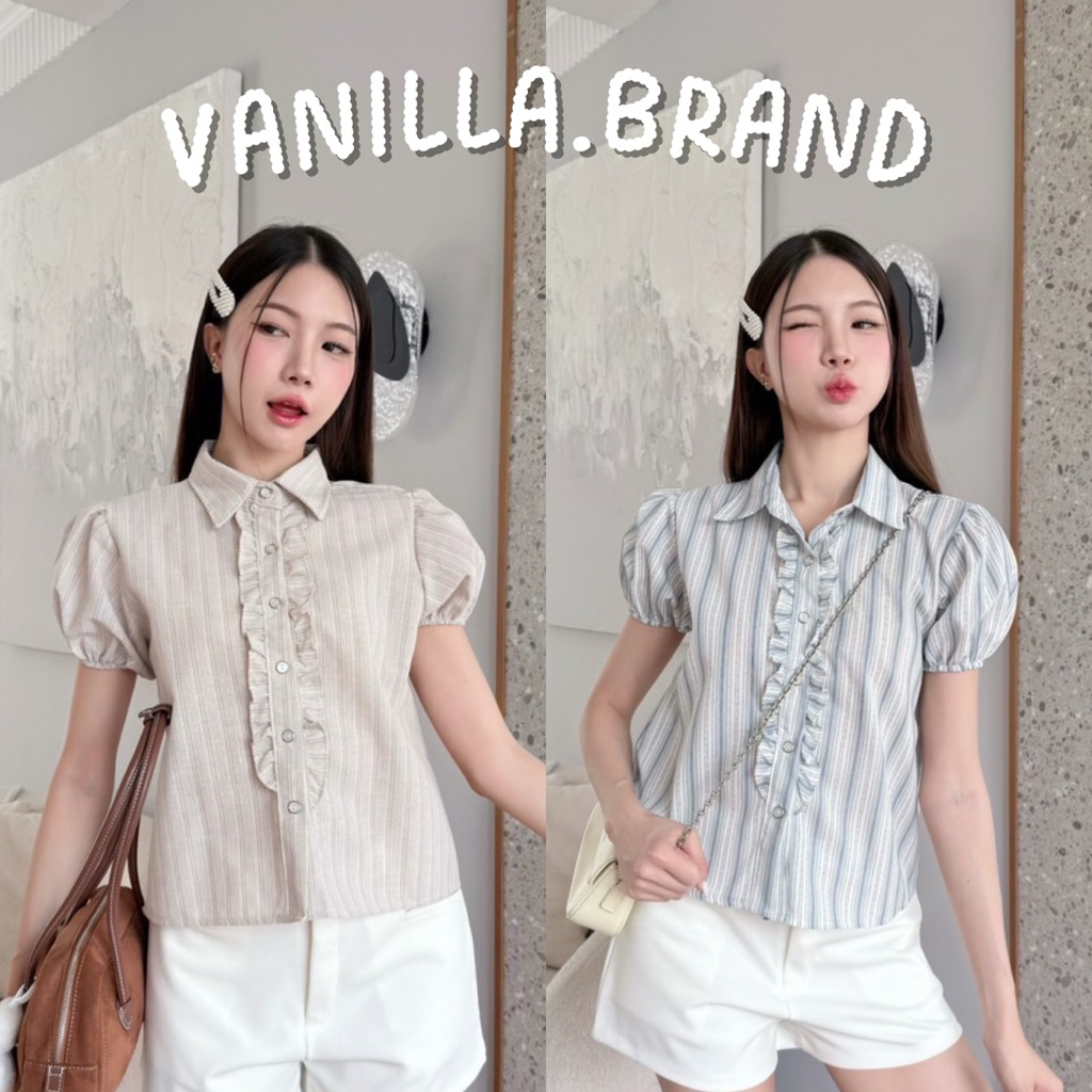 เสื้อคอปก แต่งระบายตรงกลาง -ttm / VB0554