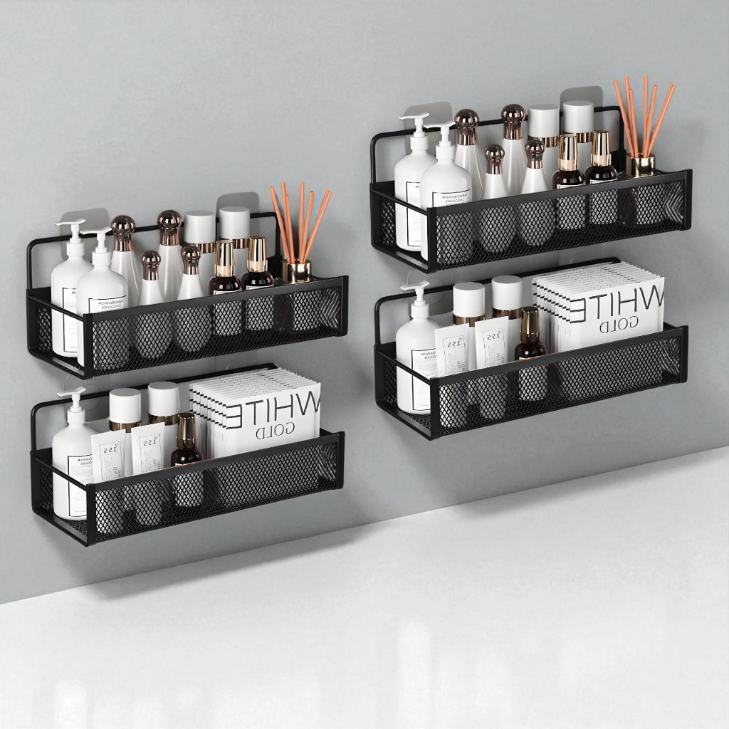 AD159_Shop ชั้นวางของ ตะแกรงเหล็ก ติดผนัง ขอบกันตก พร้อมกาวติด กันสนิม แน่น เหนียว มี 2 สี /  2 ขนาด - รูปที่ 3