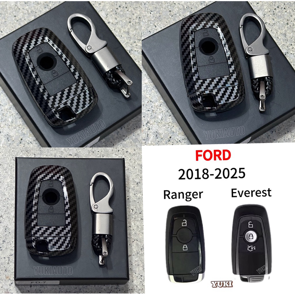 Carbon Key Case FD8 ตรงรุ่น FORD EVEREST  RANGER 2018-2025 เคสเคฟล่าดำเงา (พร้อมพวงกุญแจ)