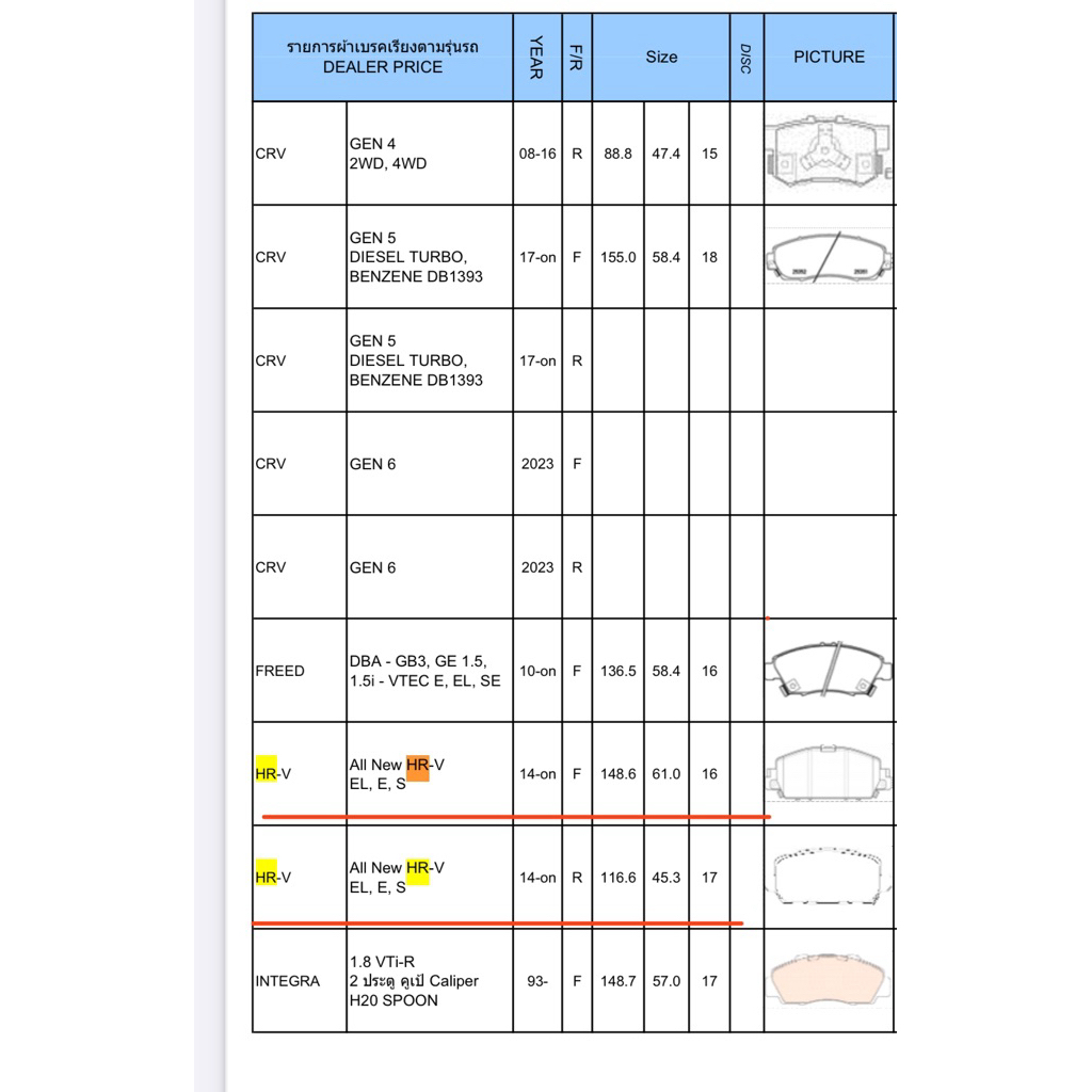ผ้าเบรค Googai Spider 600 องศา สำหรับ HR-V