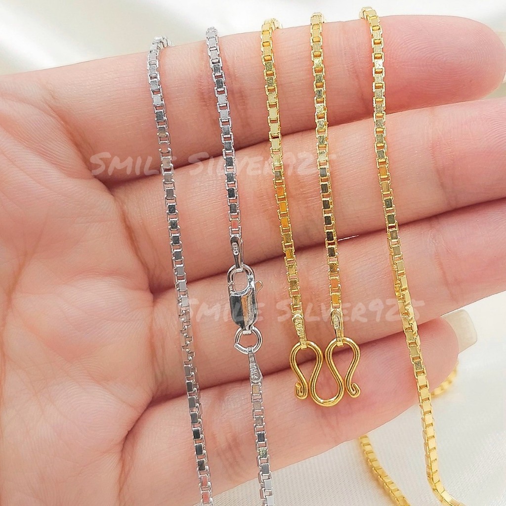สร้อยคอเงินแท้92.5%Italyชุบทอง18k/ ทองคำขาว ลาย Box chain ขนาด 2mm.