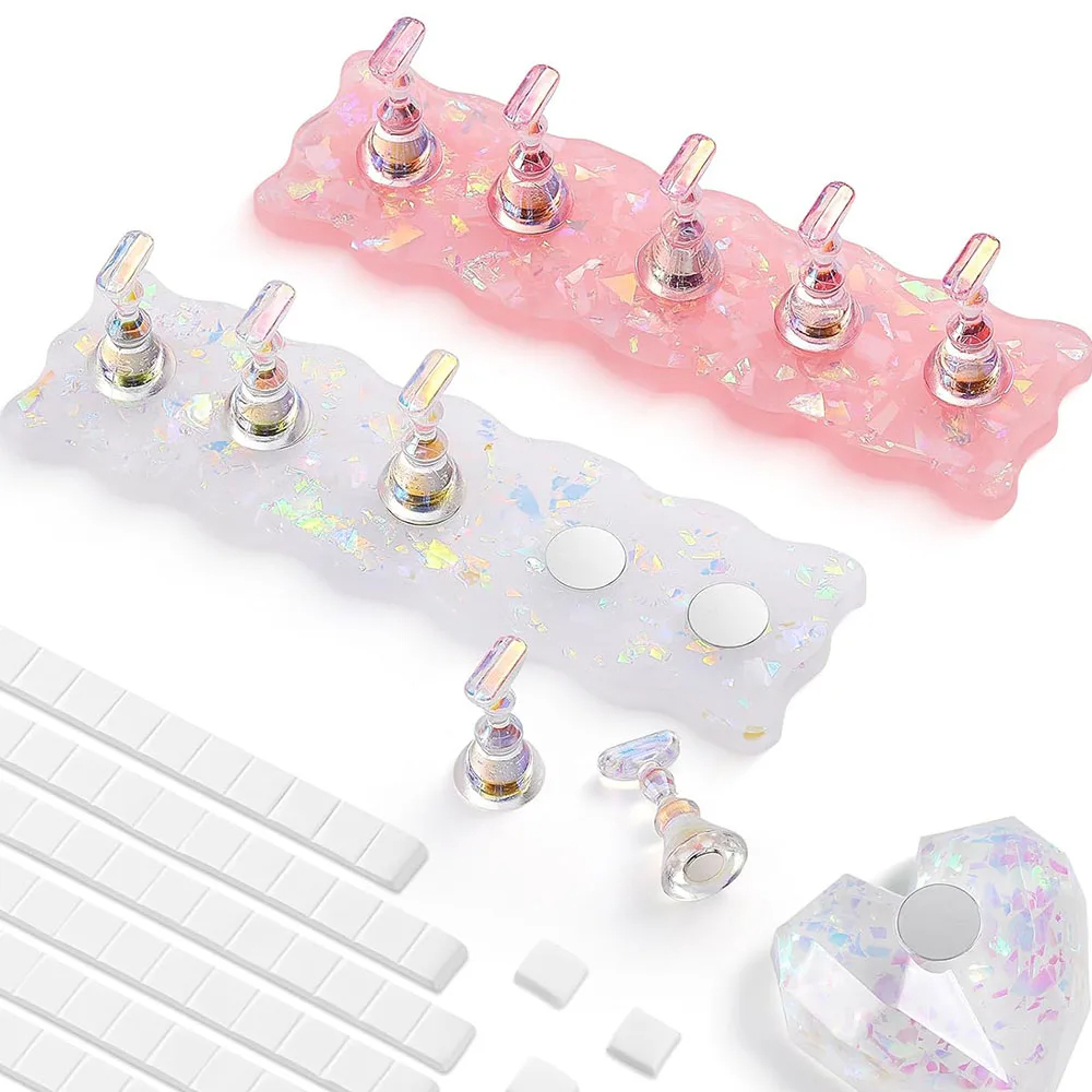 ขาตั้งเล็บ Aurora สีชมพู สีขาว ขาตั้งเล็บสำหรับเพ้นท์เล็บแบบแม่เหล็ก อุปกรณ์สำหรับฝึกซ้อมศิลปะบนเล็บอะคริลิก