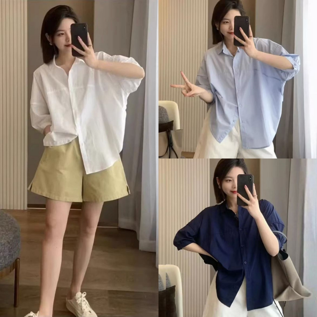 เสื้อเชิ้ตผู้หญิง เสื้อแขนสั้น เสื้อกันแดด ทรงหลวม ลำลอง ผ้าฝ้าย เหมาะกับการสวมใส่ในชีวิตประจำวัน