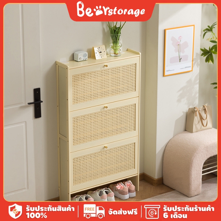 ชั้นวางรองเท้า ตู้เก็บรองเท้ากันฝุ่น ราวแขวนเสื้อผ้า พร้อมตะขอแขวนเสื้อ+หมวก มีที่วางรองเท้า