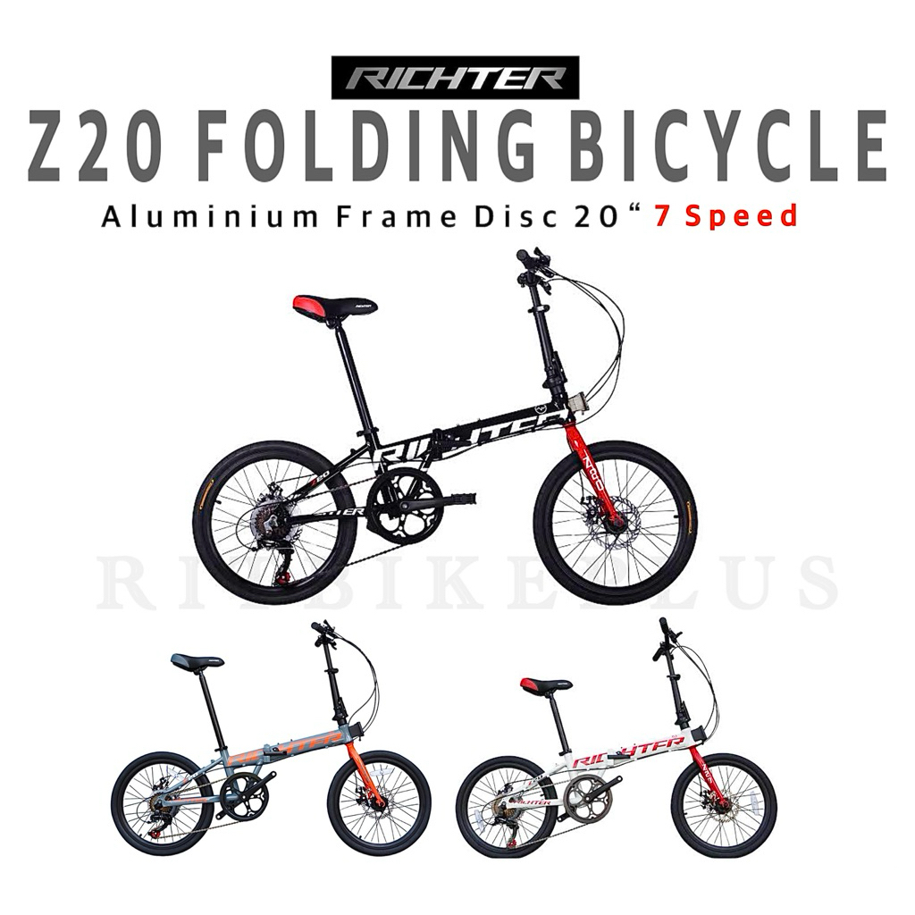 (แถมกระเป๋าเกี่ยวแฮนด์)  จักรยานพับได้ RICHTER รุ่น Z20 เฟรมอลู ล้อ 20 นิ้ว ดิสก์เบรคหน้าหลัง Lot.ให