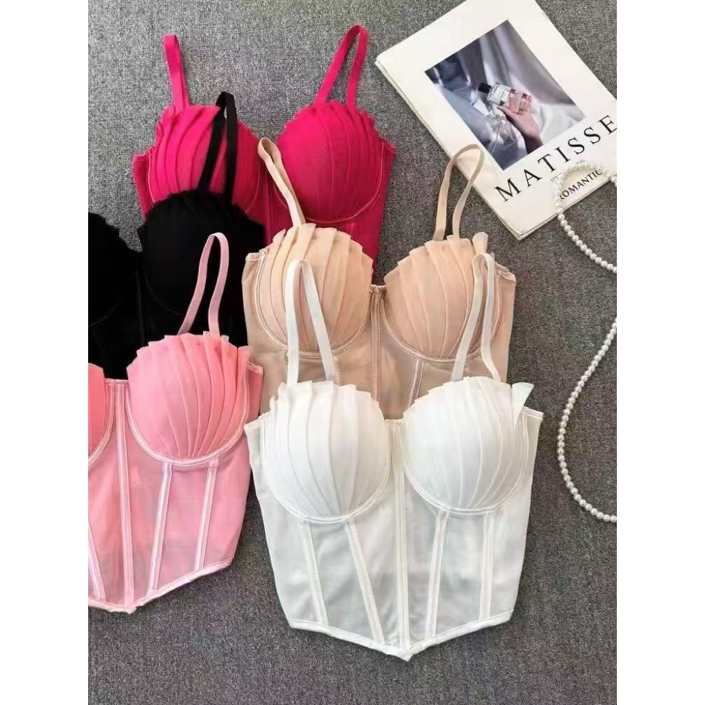 J.Q Bra : เสื้อสายเดี่ยว แต่งจีบหน้าอก #1915 พร้อมส่งจากไทย🇹🇭