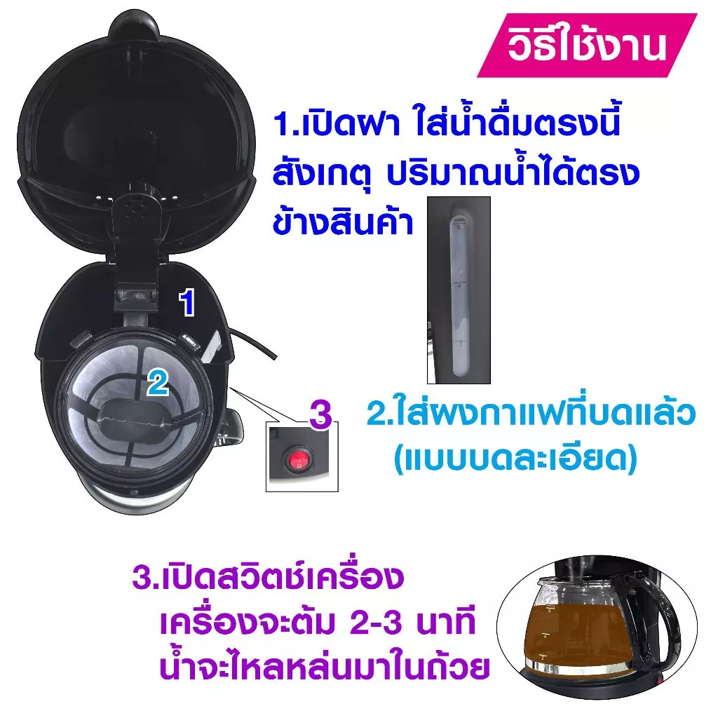 SKG เครื่องชงกาแฟดริป ชงชา 6แก้ว 0.6ลิตร Drip Coffee  รุ่น SK-1220 สีดำ thumbnail 5