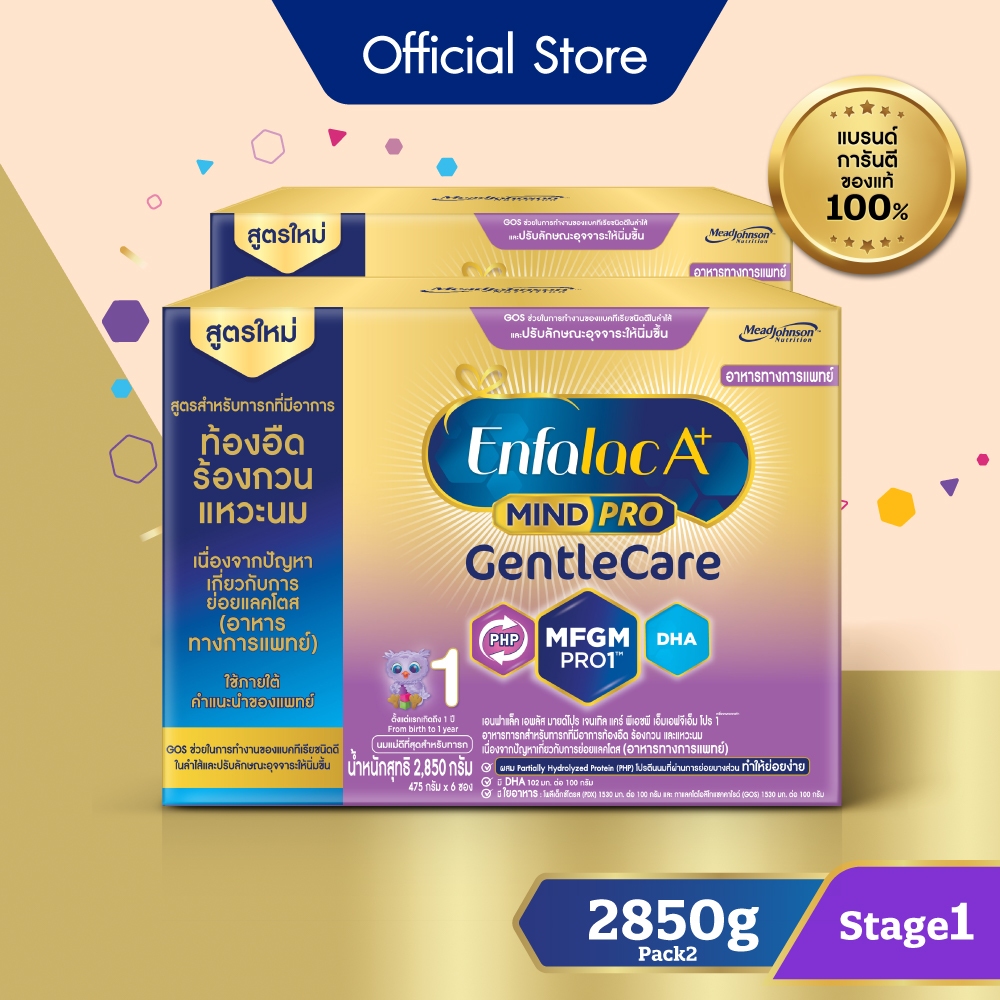 นมผง เอนฟาแล็ค เอพลัส มายด์โปร เจนเทิลแคร์ สูตร1 (2850 กรัม) x2 กล่อง Enfalac A+ MindPro Gentle Care