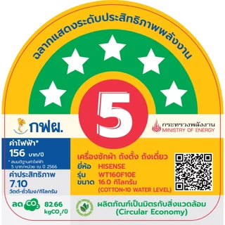 Hisense เครื่องซักผ้าฝาบน 16 กก. รุ่น WT160F10E สีดำ