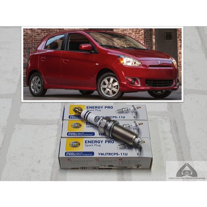 หัวเทียน Mitsubishi Mirage ( 2012 - 2024 ) ชุด 3 หัว ขั้วยิธเทรียม ระยะการใช้งาน 40,000 กม : Hella YMJ7RCP5-11U
