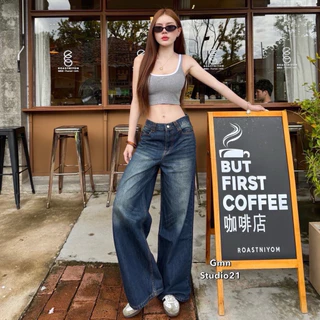 ᴍᴏɴᴀ ᴊᴇᴀɴꜱ✨กางเกงยีนส์ขากระบอกใหญ่ สีฟอก ผ้านุ่ม Baggy jeans กางเกงยีนส์ผู้หญิง