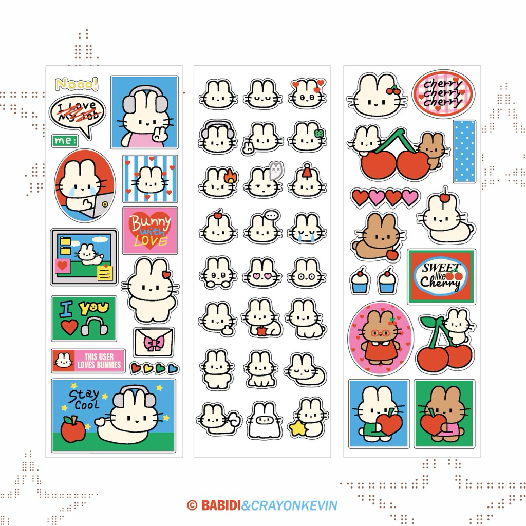 (Mini Sticker) CHUBBY BUNNY / สติกเกอร์ลายกระต่าย ขนาด 5.2x14.7 cm