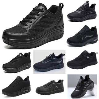 รองเท้าผ้าใบผู้หญิง สีดำล้วน ทรงสวย น้ำหนักเบา ไซส์ 36-42 พร…