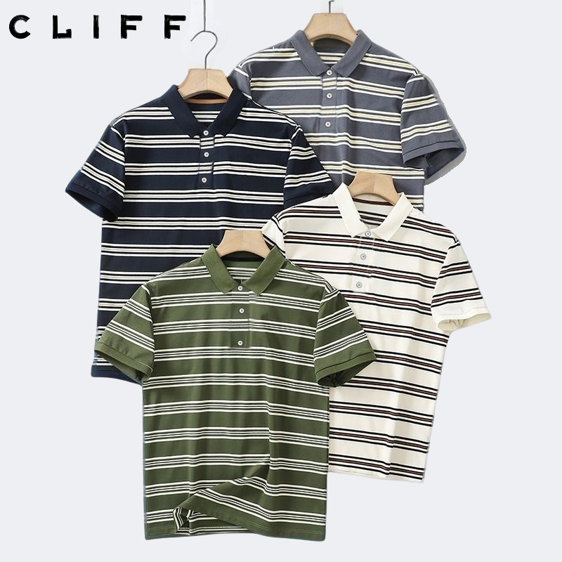 CLIFF เสื้อโปโลผู้ชาย ลายทาง สไตล์ทันสมัย แฟชั่นยอดนิยมสำหรับฤดูร้อน สบายๆ