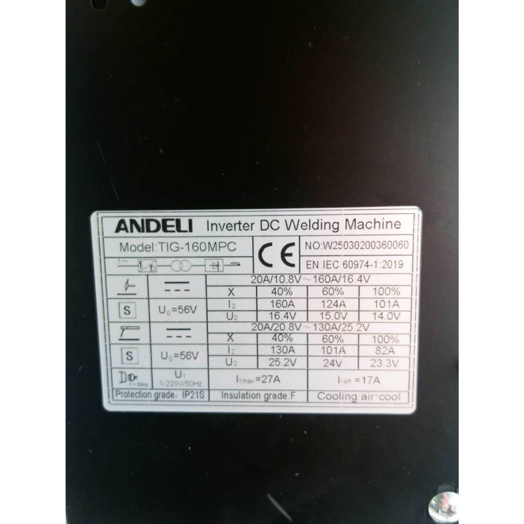 ANDELI ตู้เชื่อมอาร์กอน TIG-160MPC / 112-1002-02 รูปที่ 8