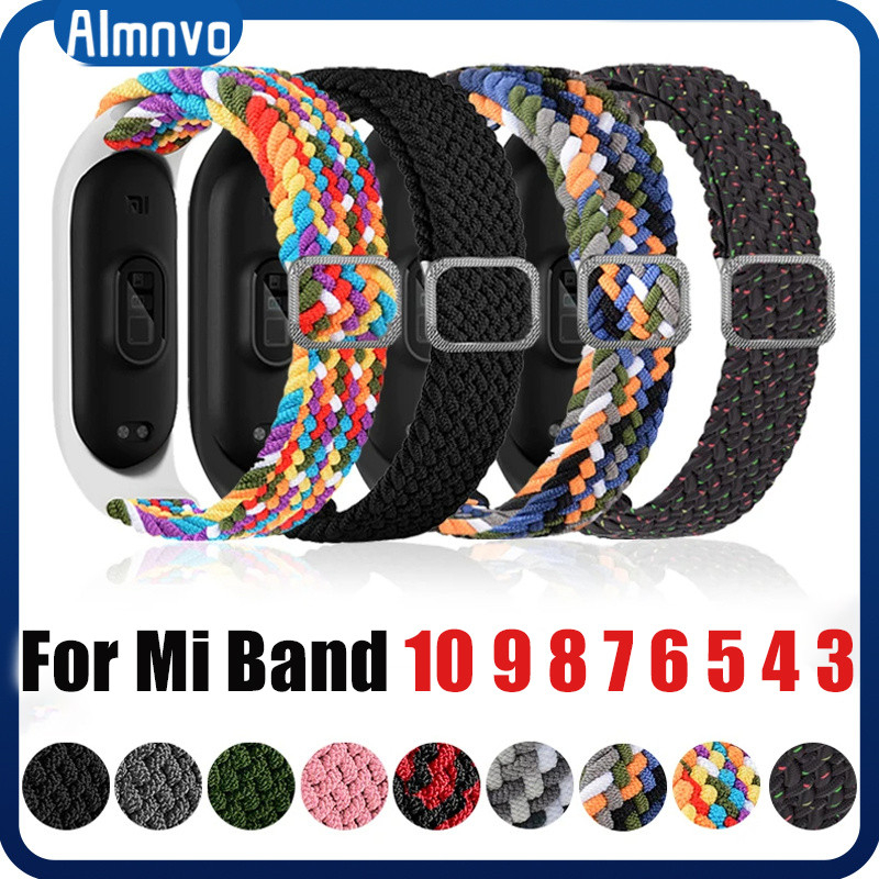 สายไนลอนกีฬา สำหรับ Mi Band 10 9 8 7 6 5 4 3 NFC สายรัดข้อมือยืดหยุ่นปรับได้ สำหรับ Xiaomi Mi Band 8 7 6 5 4
