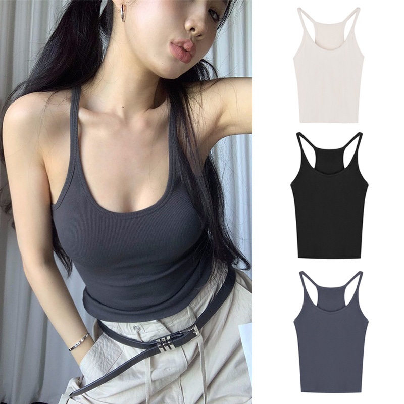พร้อมส่ง🔥 เสื้อกั๊กสีทึบคอต่ำสไตล์อเมริกันสำหรับผู้หญิง Sexy tank ใส่สบายดูผอม สะดวกมาก