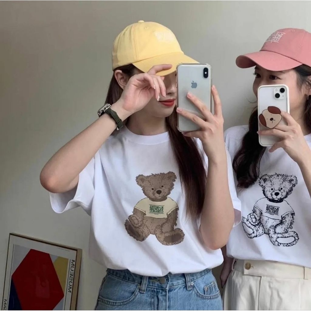 (สินค้าพร้อมส่ง!!) เสื้อ MARITHE (DOODLE BEAR) TEE WHITE🇰🇷 (ส่งแมสได้คะ🛵)