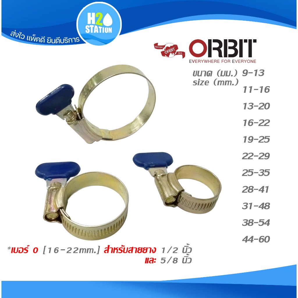 เข็มขัดรัดท่อ/สายยาง Orbit 9-60 มม. เหล็กรัดแบบหางปลา แคล้มรัดท่อ Hose Clip