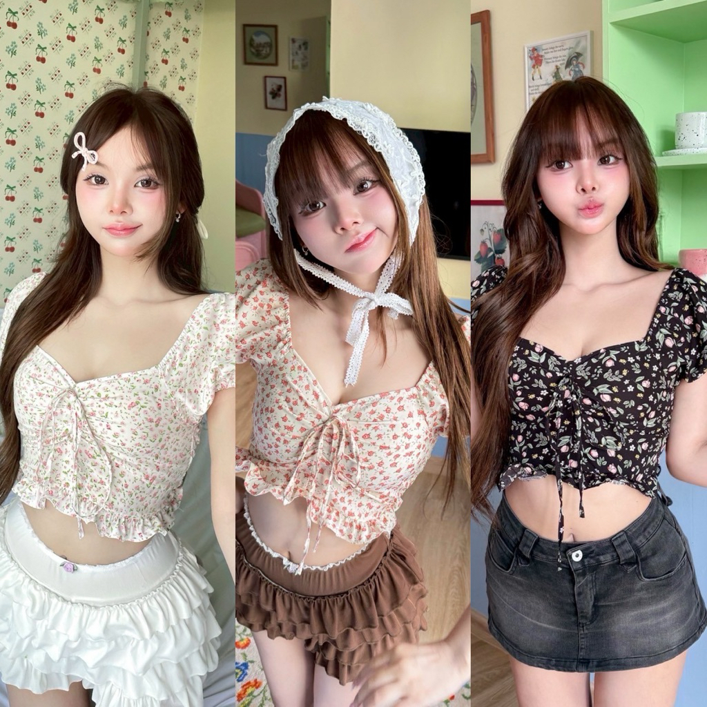 Petite♡︎ Dream top เสื้อครอปลายดอกไม้ สดใสหวานละมุน