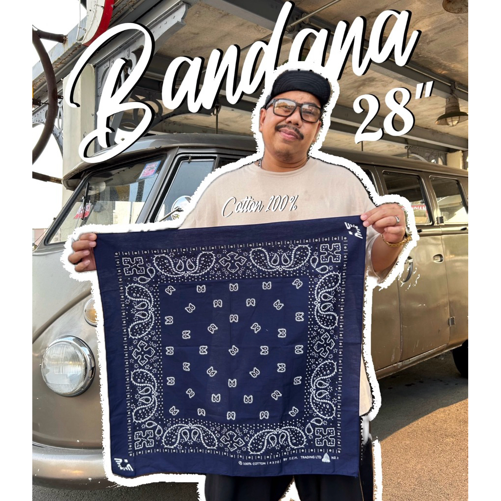 ผ้าโพกหัววิ่ง ผูกเอว ผูกเกาะอก ผ้าเช็ดหน้าผืนใหญ่ ลายลูกน้ำ Bandana  70 x 70 cm.  🔥 พร้อมส่งทุกวัน 🔥